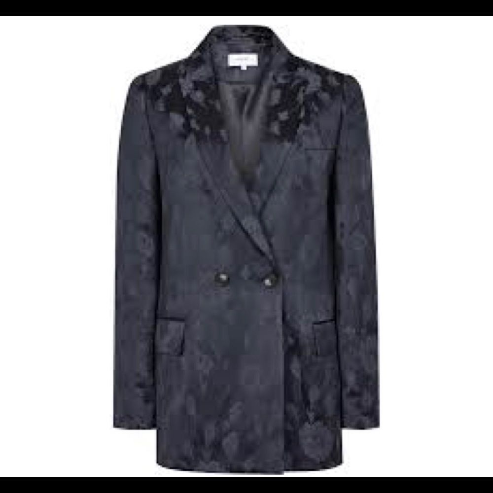 REISS Peony jacket jacquard double breasted blazer in navy Sz 6 NWOT - Picture 3 of 17